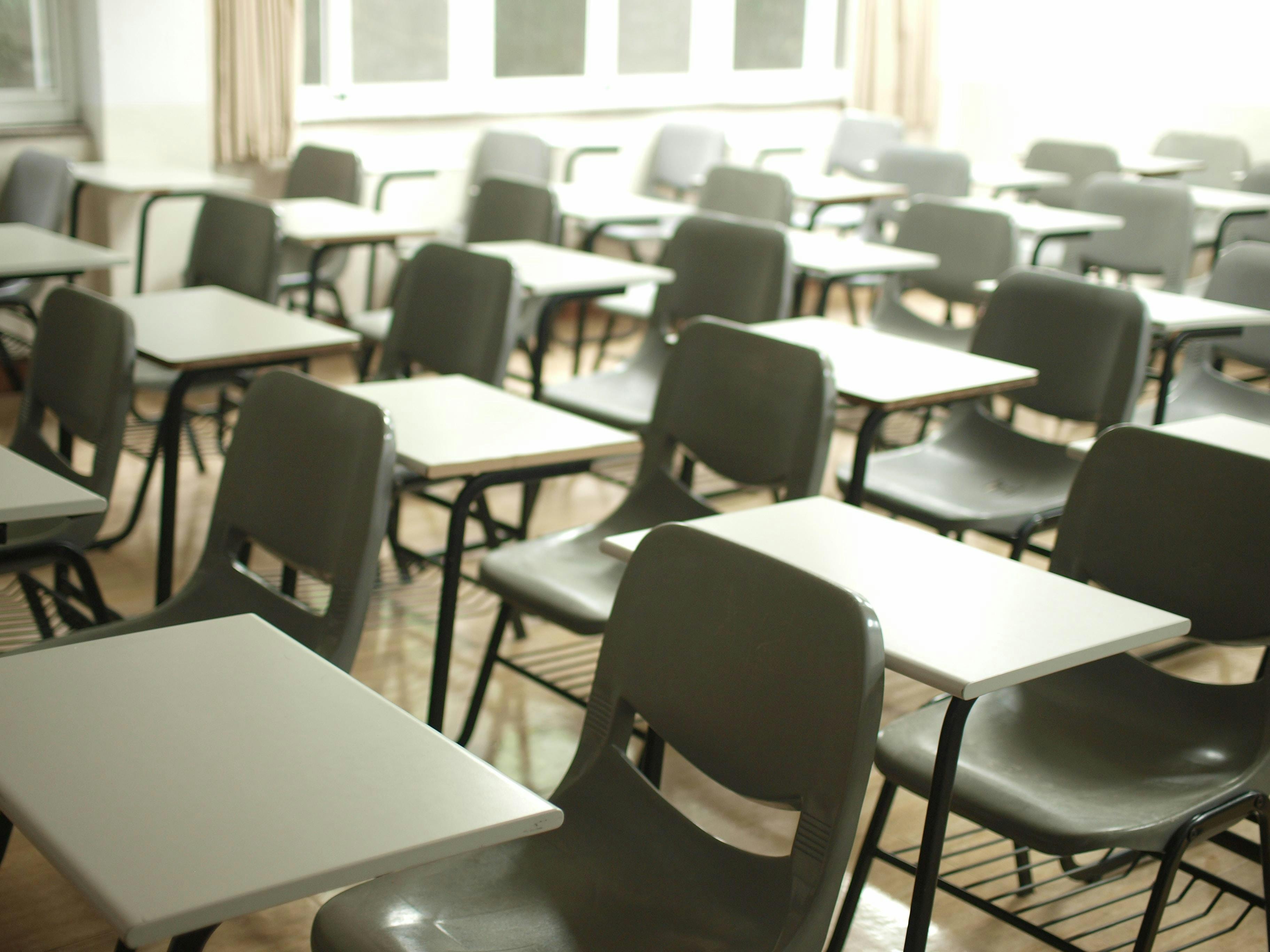 Empty desks and chairs